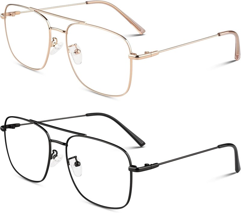 LINVO Fake Glasses Non-Prescription Clear Lens Metal Frame Fashion Eyewear for Women Men - Image 1